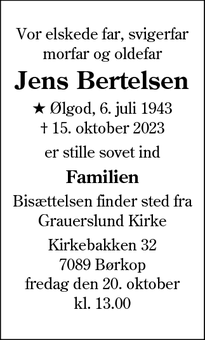 Dødsannoncen for Jens Bertelsen - Grindsted/Ølgod