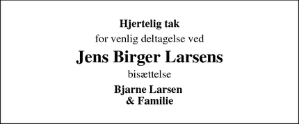 Taksigelsen for Jens Birger Larsens - Blovstrød