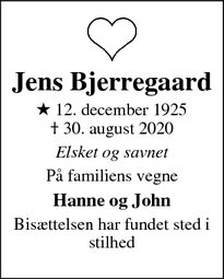 Dødsannoncen for Jens Bjerregaard - Ramløse