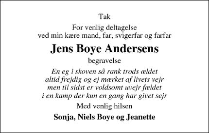 Taksigelsen for Jens Boye Andersens - Stensved