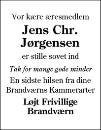 Dødsannoncen for Jens Chr. Jørgensen - Jens Chr. Jørgensen 