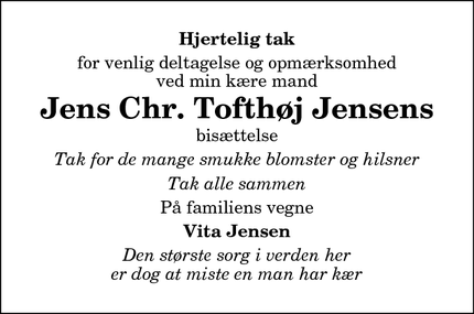 Taksigelsen for Jens Chr. Tofthøj Jensens - Hobro