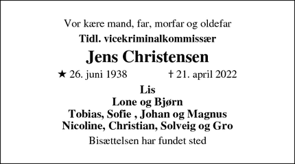 Dødsannoncen for Jens Christensen - 2770 Kastrup