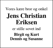 Dødsannoncen for Jens Christian Eriksen - Roslev