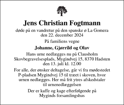 Dødsannoncen for Jens Christian Fogtmann - Havhuse