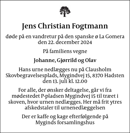 Dødsannoncen for Jens Christian Fogtmann - Havhuse