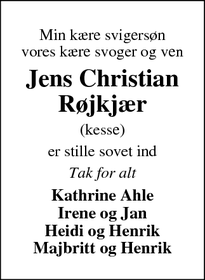 Dødsannoncen for Jens Christian Røjkjær - Lem