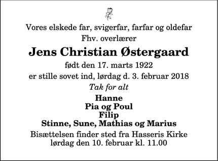 Dødsannoncen for Jens Christian Østergaard - Aalborg