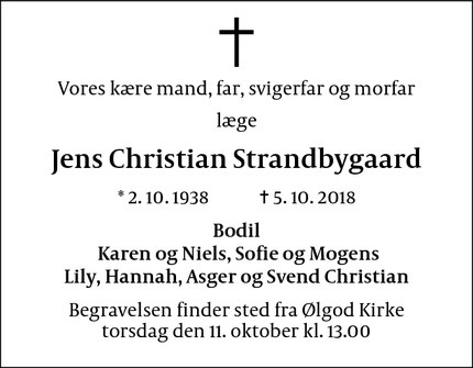 Dødsannoncen for Jens Christian Strandbygaard - Lejre