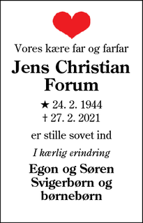 Dødsannoncen for Jens Christian
Forum - Oksbøl