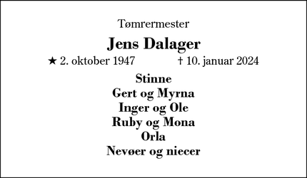 Dødsannoncen for Jens Dalager - Sdr.felding