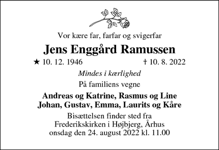 Dødsannoncen for Jens Enggård Ramussen - Ebeltoft
