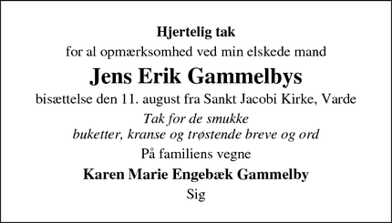 Taksigelsen for Jens Erik Gammelbys - Sig - Varde