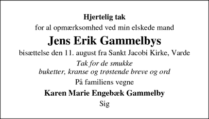Taksigelsen for Jens Erik Gammelbys - Sig - Varde