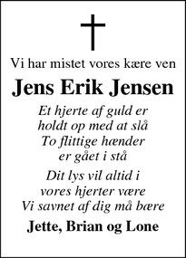 Dødsannoncen for Jens Erik Jensen - Randers