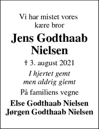 Dødsannoncen for Jens Godthaab
Nielsen - Hørby