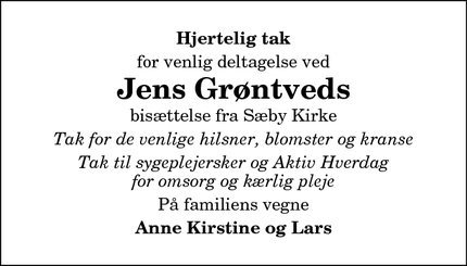 Taksigelsen for Jens Grøntveds - Sæby
