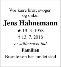 Dødsannoncen for Jens Hahnemann - Copenhagen