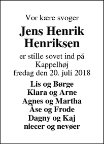 Dødsannoncen for Jens Henrik Henriksen - Ringkøbing