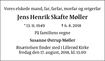 Dødsannoncen for Jens Henrik Skafte Møller - Lillerød