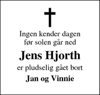 Dødsannoncen for Jens Hjorth - Tjørring 