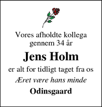 Dødsannoncen for Jens Holm - Horsens