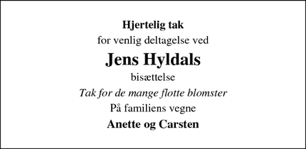 Taksigelsen for Jens Hyldals - Skanderborg