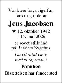 Dødsannoncen for Jens Jacobsen - Klintrup, 8450 Hammel