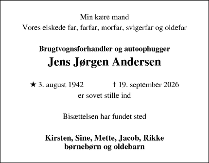 Dødsannoncen for Jens J&oslash;rgen Andersen - roskilde