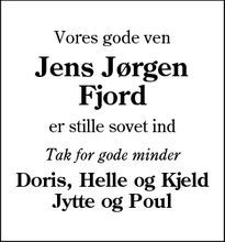 Dødsannoncen for Jens Jørgen Fjord - Odense