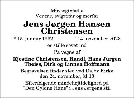 Dødsannoncen for Jens Jørgen Hansen
Christensen - Kolding 