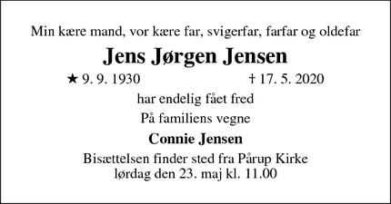 Dødsannoncen for Jens Jørgen Jensen - fyn