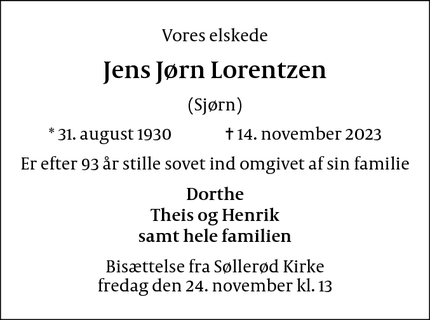 Dødsannoncen for Jens Jørn Lorentzen - Holte