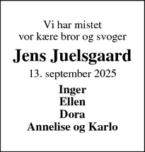 Dødsannoncen for Jens Juelsgaard - Ørnhøj