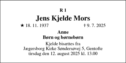Dødsannoncen for Jens Kjelde Mors - Charlottenlund