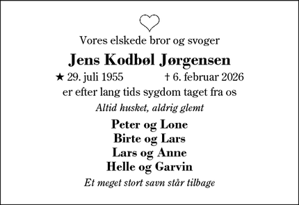 Dødsannoncen for Jens Kodb&oslash;l J&oslash;rgensen - Herning