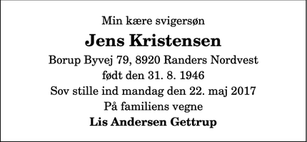 Dødsannoncen for Jens Kristensen - Randers