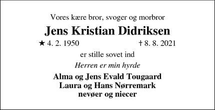 Dødsannoncen for Jens Kristian Didriksen - Videbæk