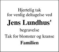 Taksigelsen for Jens Lundhus' - Glyngøre