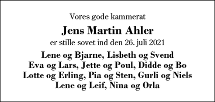 Dødsannoncen for Jens Martin Ahler - herning