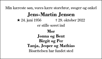 Dødsannoncen for Jens-Martin Jensen - Fredericia