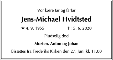 Dødsannoncen for Jens-Michael Hvidtsted - 1264 københavn k