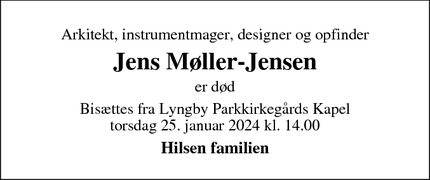 Dødsannoncen for Jens Møller-Jensen - København