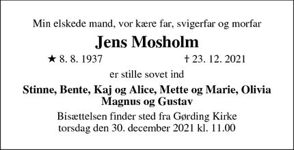 Dødsannoncen for Jens Mosholm - Vemb