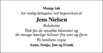 Taksigelsen for Jens Nielsen - Gammel Skørping