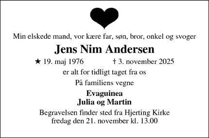 Dødsannoncen for Jens Nim Andersen - Tjæreborg