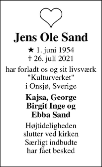 Dødsannoncen for Jens Ole Sand - HALMSTAD Sverige