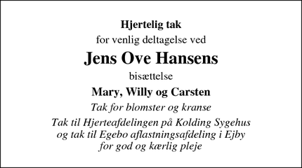 Taksigelsen for Jens Ove Hansens - Nørre Aaby