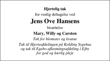 Taksigelsen for Jens Ove Hansens - Nørre Aaby