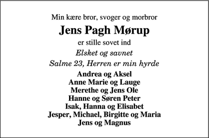 Dødsannoncen for Jens Pagh Mørup - Sinding